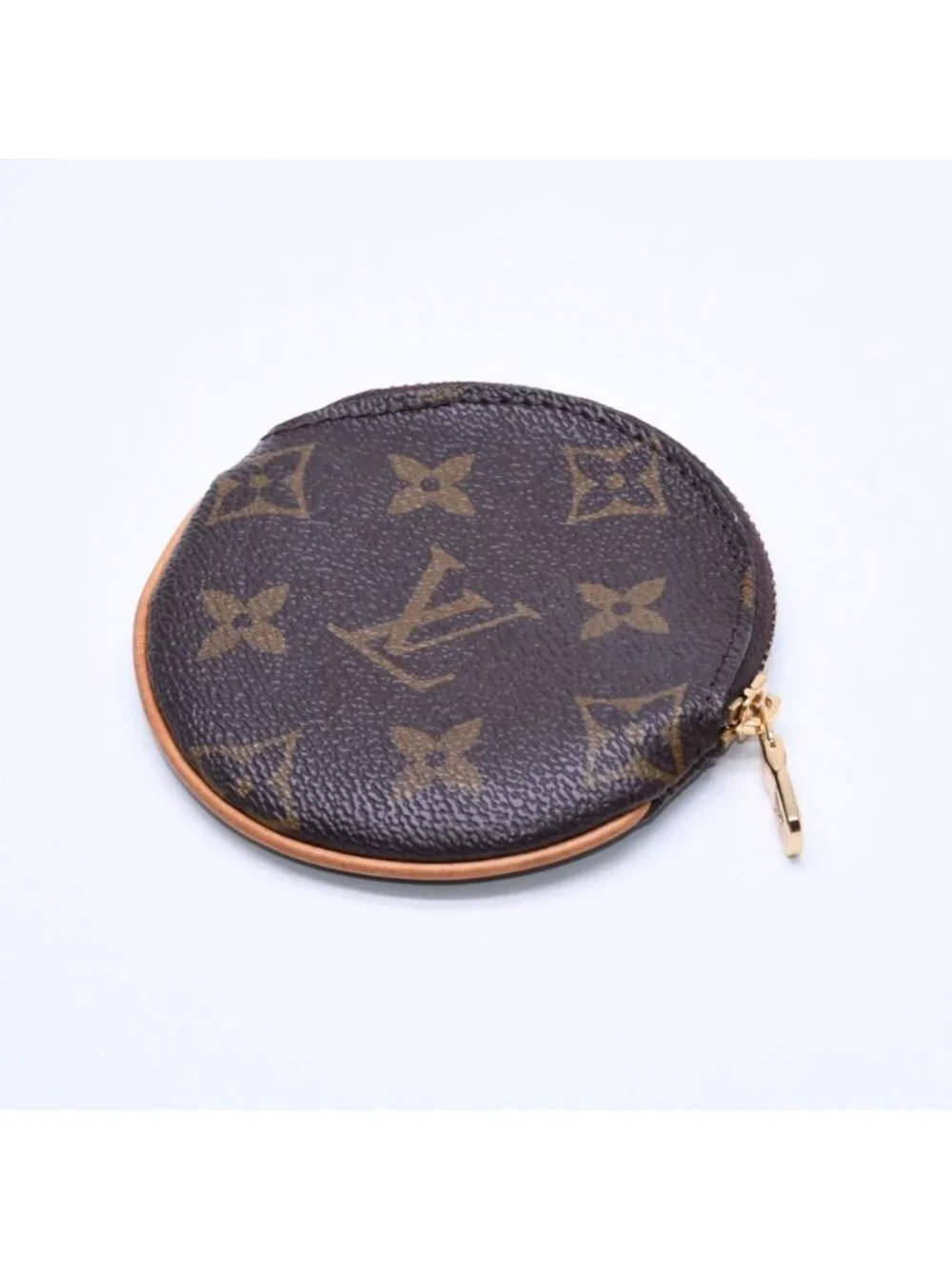 Louis Vuitton Porte Monnaie Rond Coin Purse Monogram Canvas Brown Case Gold